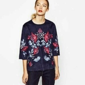 Zara Embroidered Suede Top